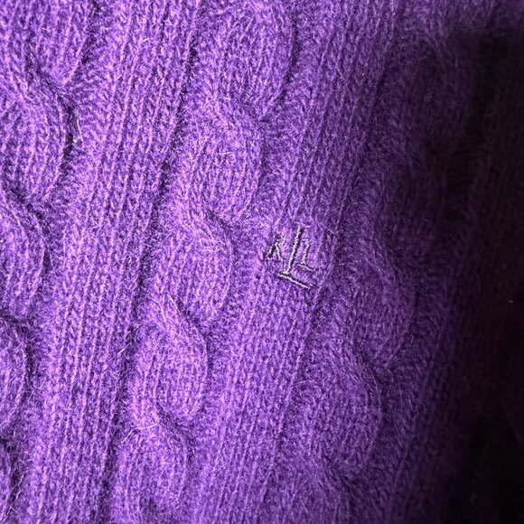 Ralph Lauren Merino Wool Angora Cable Knit Sweater Purple Sz Large - Picture 5 of 6